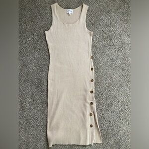 Olive and Oak Sweater Sleeveless Bodycon Beige Tan Knit Dress w/ Buttons Sz XL
